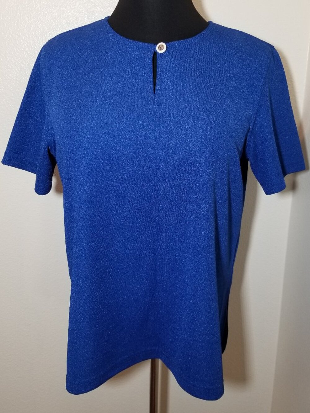 Cathy Daniels Womens Large Blue Short Sleeve Top Retro Office Minimalist Preppy